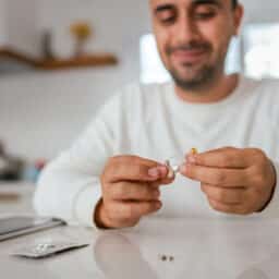 Man taking a look at his hearing aids